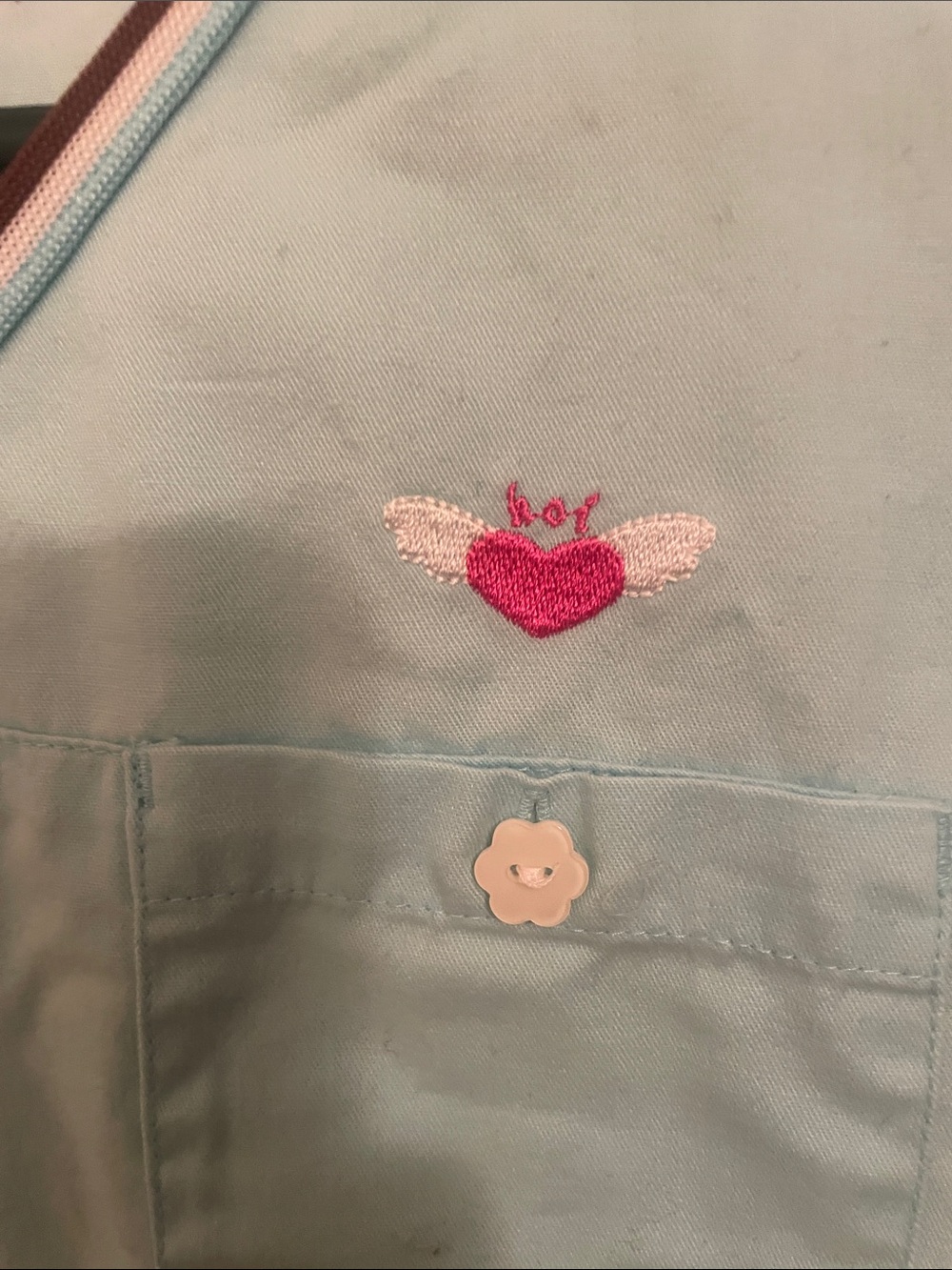 Koi brand scrub top Heart-Embroidered V-Neck Scrub Top in Tiffany blue size XS - Picture 2 of 3